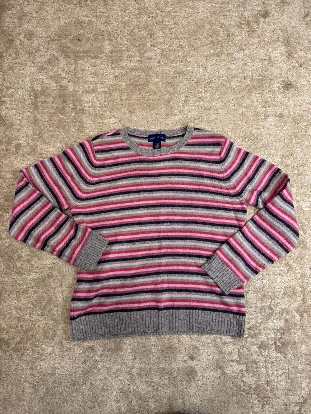 Charter Club Women's Striped 100% Pure New Lambswool Crew Neck Sweater